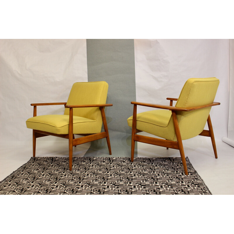 Pair of vintage yellow fabric armchairs by M. Zieliński 1960