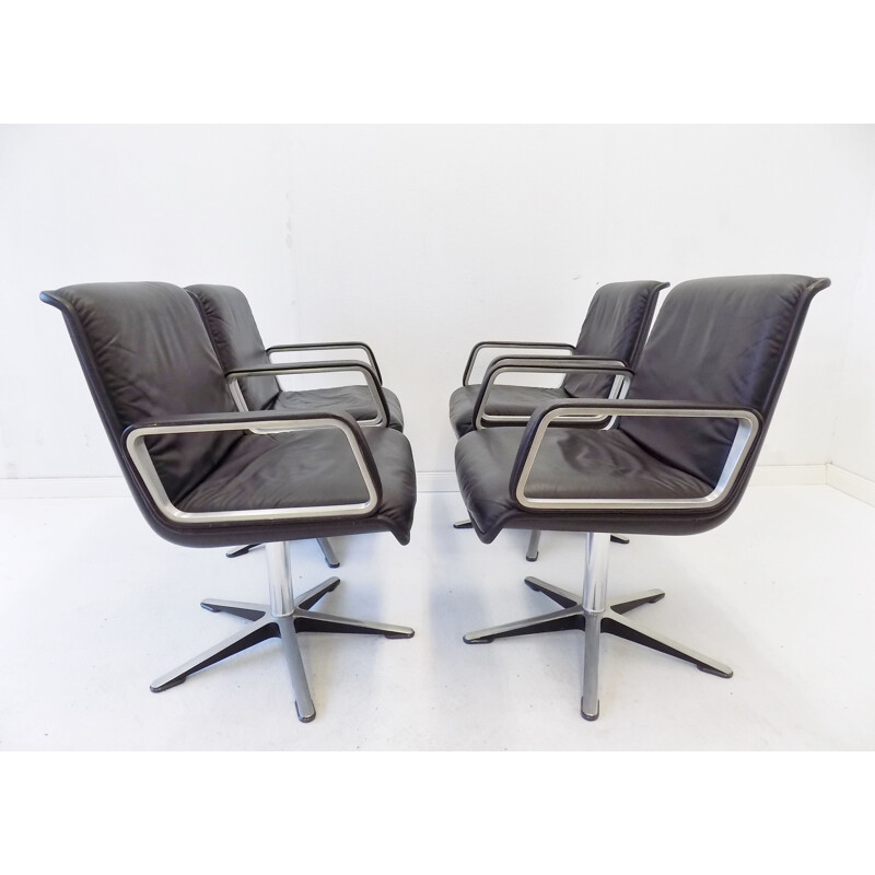 Lot of 4 vintage Wilkhahn Delta 2000 black leather chairs by Delta 1968