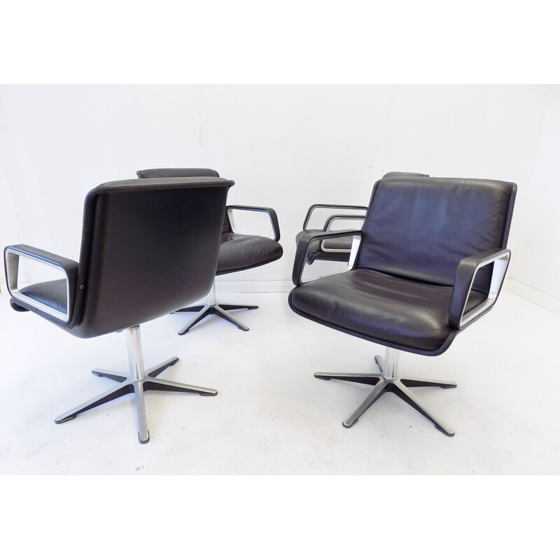 Lot of 4 vintage Wilkhahn Delta 2000 black leather chairs by Delta 1968