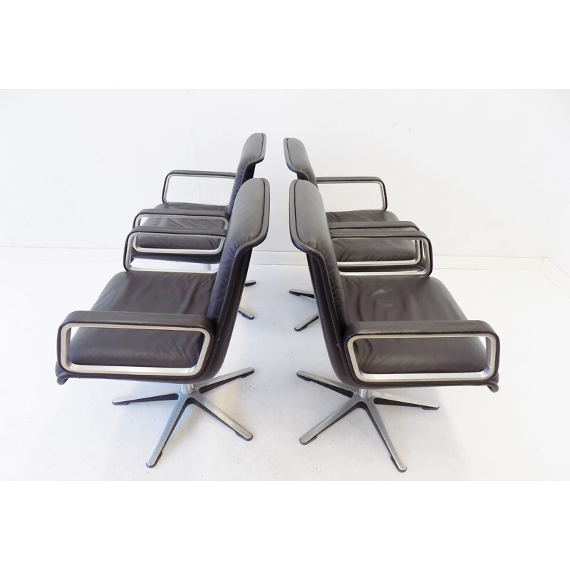 Lot of 4 vintage Wilkhahn Delta 2000 black leather chairs by Delta 1968