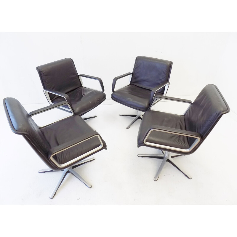 Lot of 4 vintage Wilkhahn Delta 2000 black leather chairs by Delta 1968