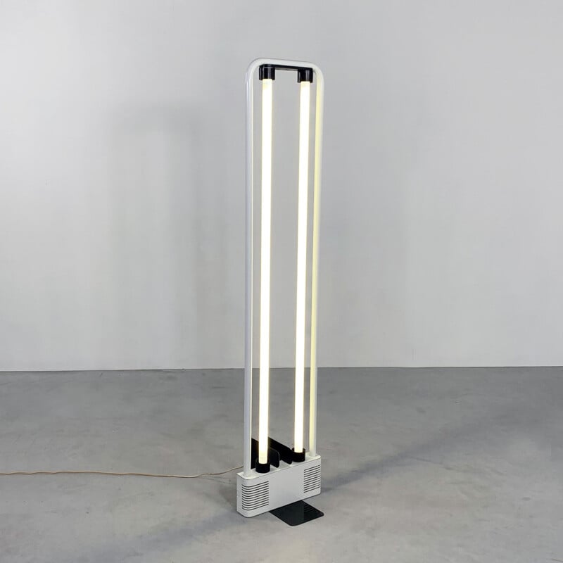 Vintage white fluorescent floor lamp by Gian N. Gigante for Zerbetto 1980