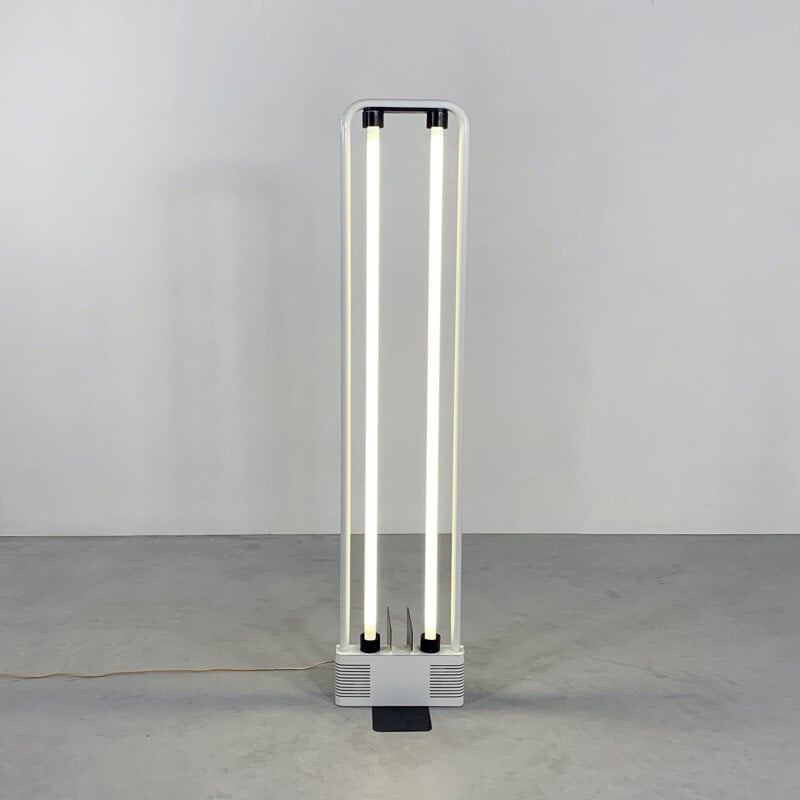 Vintage white fluorescent floor lamp by Gian N. Gigante for Zerbetto 1980