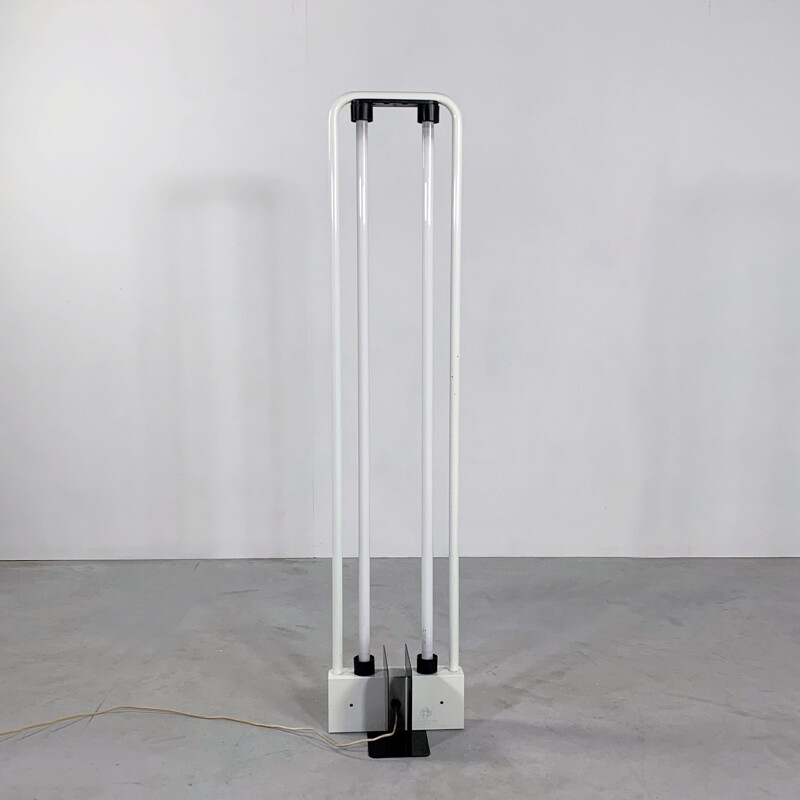 Vintage white fluorescent floor lamp by Gian N. Gigante for Zerbetto 1980