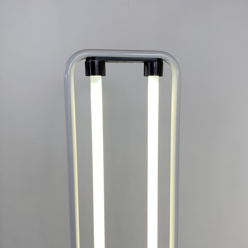 Lampadaire vintage fluorescent blanc de Gian N. Gigante pour Zerbetto 1980