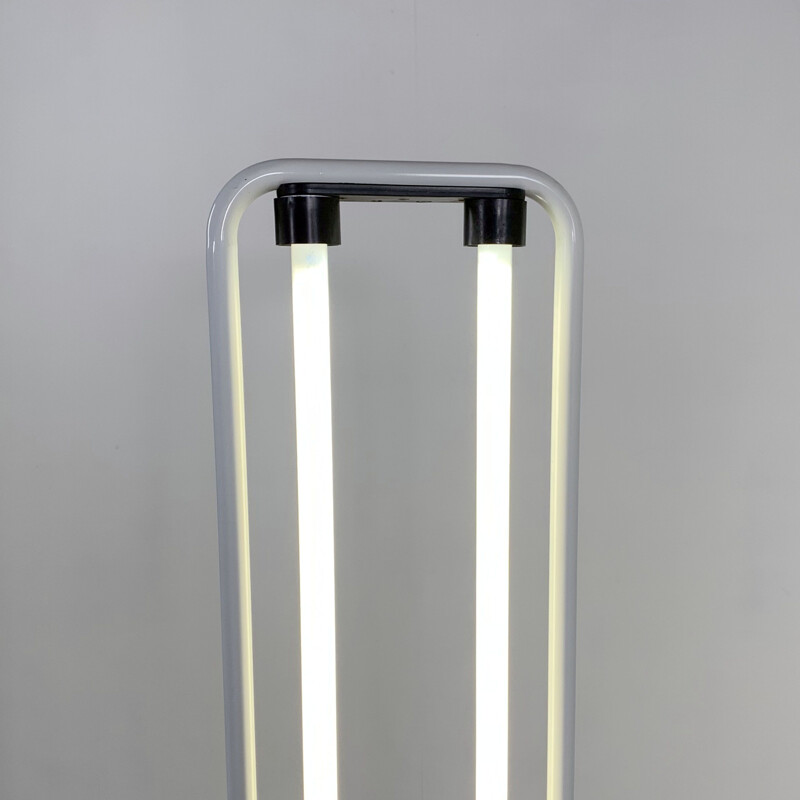 Vintage white fluorescent floor lamp by Gian N. Gigante for Zerbetto 1980