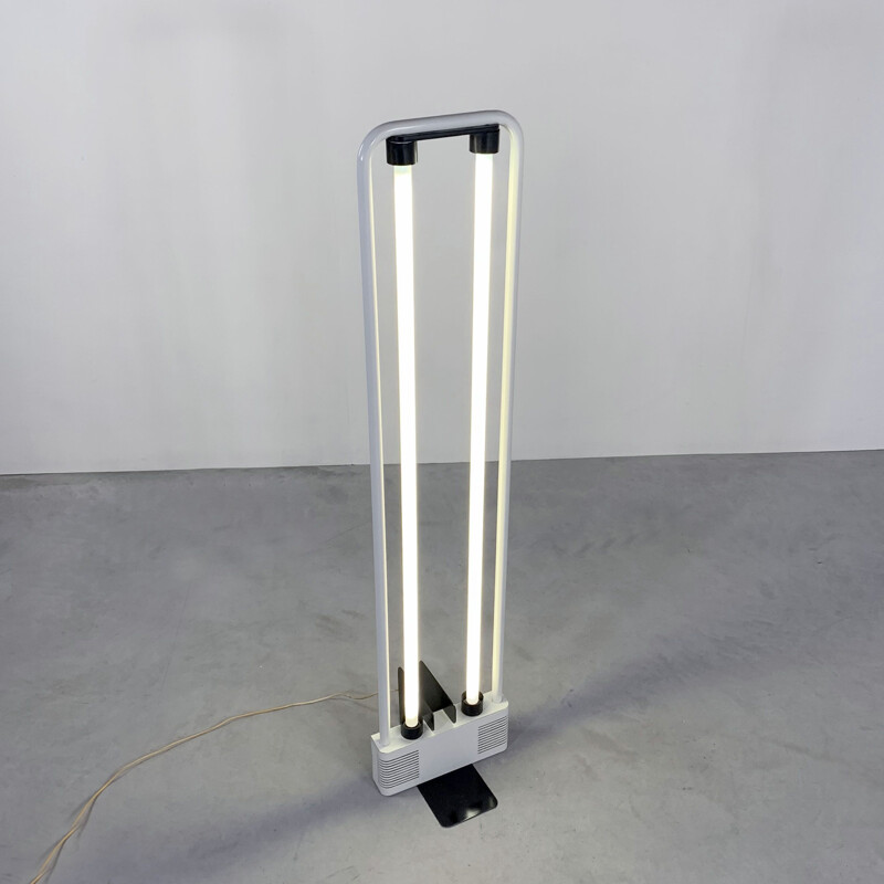 Vintage white fluorescent floor lamp by Gian N. Gigante for Zerbetto 1980