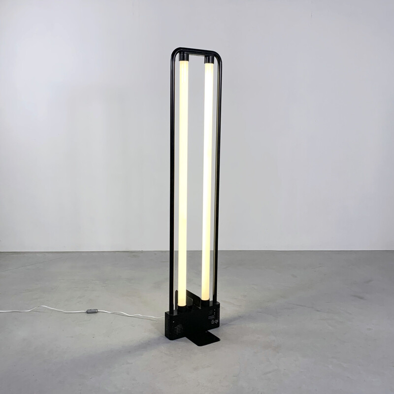 Vintage black fluorescent floor lamp by Gian N. Gigante for Zerbetto 1980