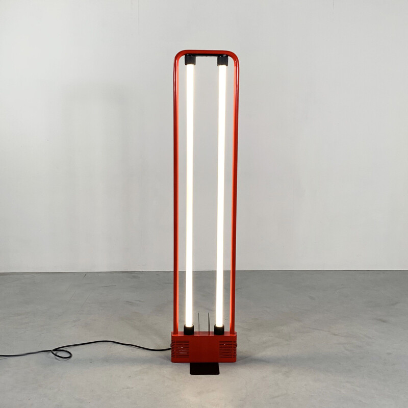 Gian N. Gigante's vintage red fluorescent floor lamp for Zerbetto 1980