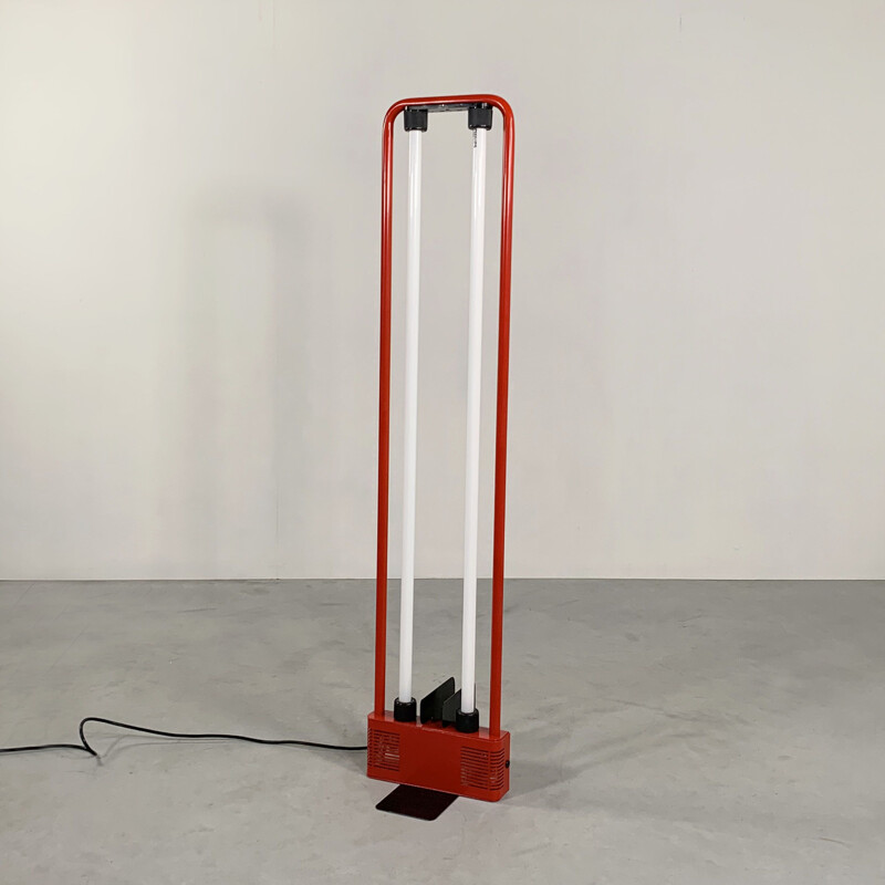 Gian N. Gigante's vintage red fluorescent floor lamp for Zerbetto 1980