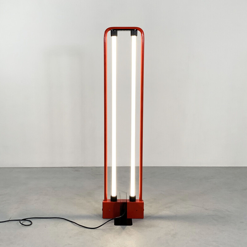 Gian N. Gigante's vintage red fluorescent floor lamp for Zerbetto 1980