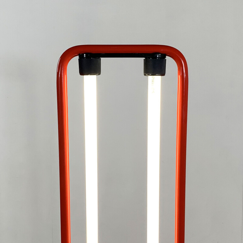 Gian N. Gigante's vintage red fluorescent floor lamp for Zerbetto 1980