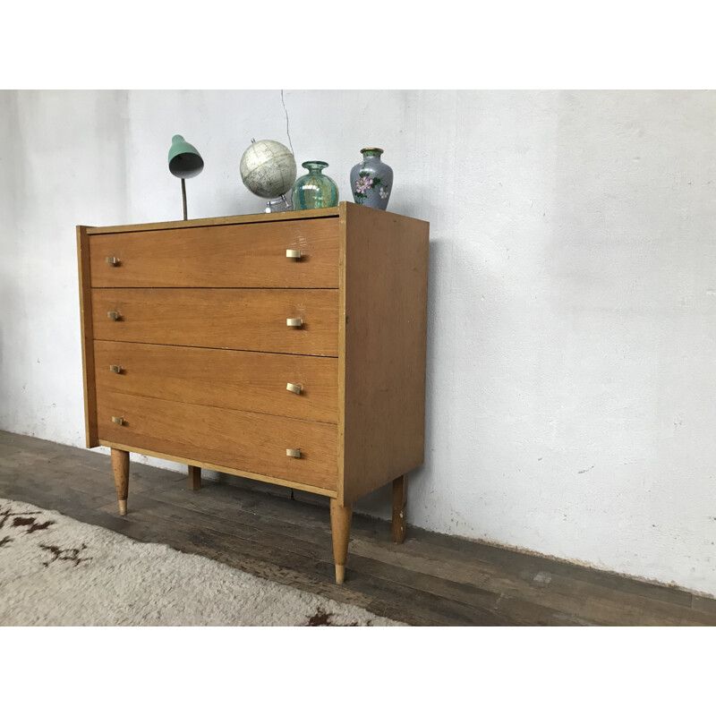 Vintage modernist chest of drawers, French 1950s