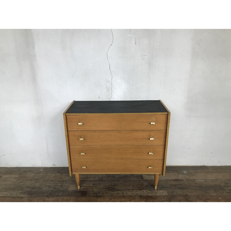 Vintage modernist chest of drawers, French 1950s