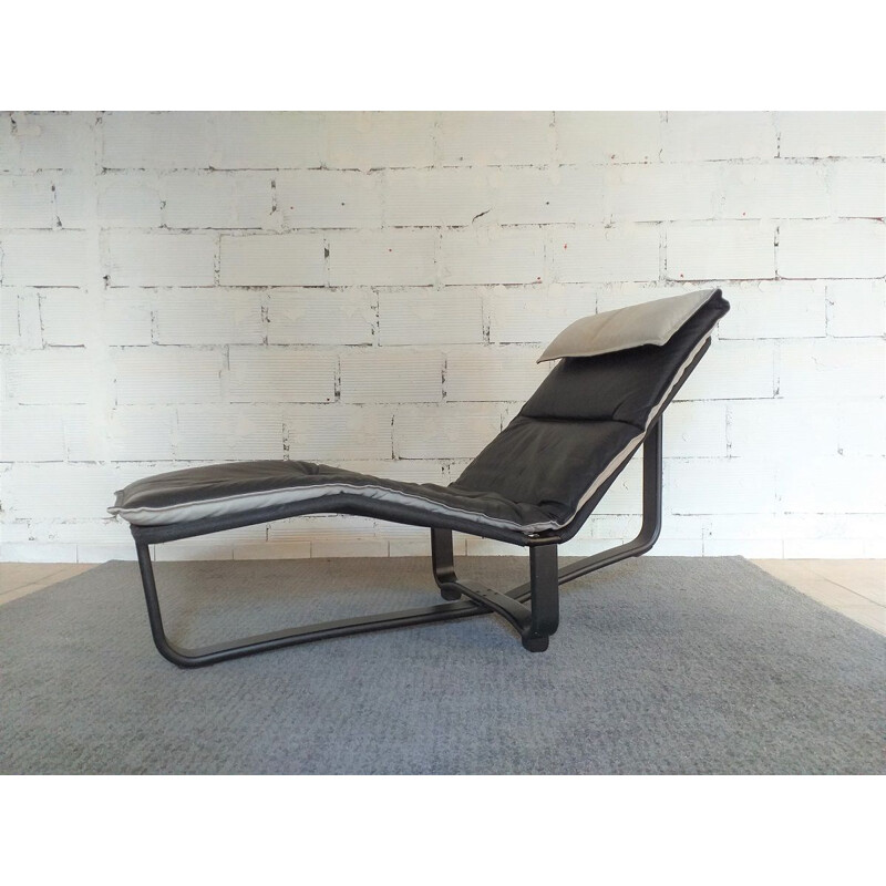 Fauteuil lounge vintage Rest en cuir noir par Ingmar Relling, Scandinave 1970