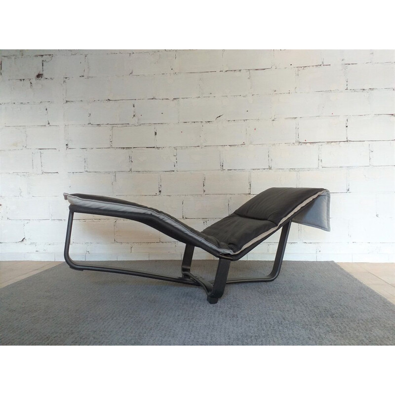 Vintage Rest black leather lounge armchair by Ingmar Relling, Scandinavian 1970