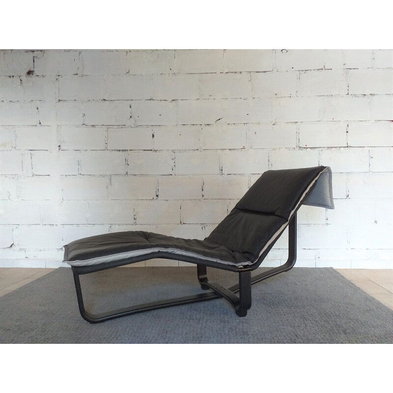 Vintage Rest black leather lounge armchair by Ingmar Relling, Scandinavian 1970