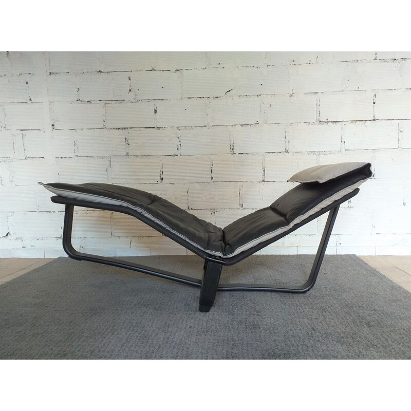 Vintage Rest black leather lounge armchair by Ingmar Relling, Scandinavian 1970