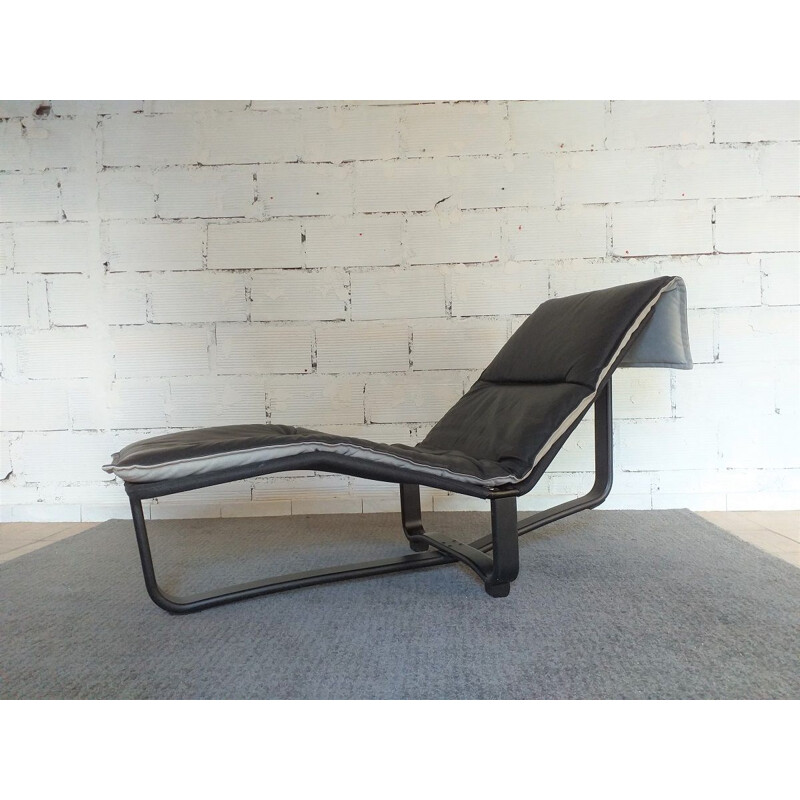 Vintage Rest black leather lounge armchair by Ingmar Relling, Scandinavian 1970