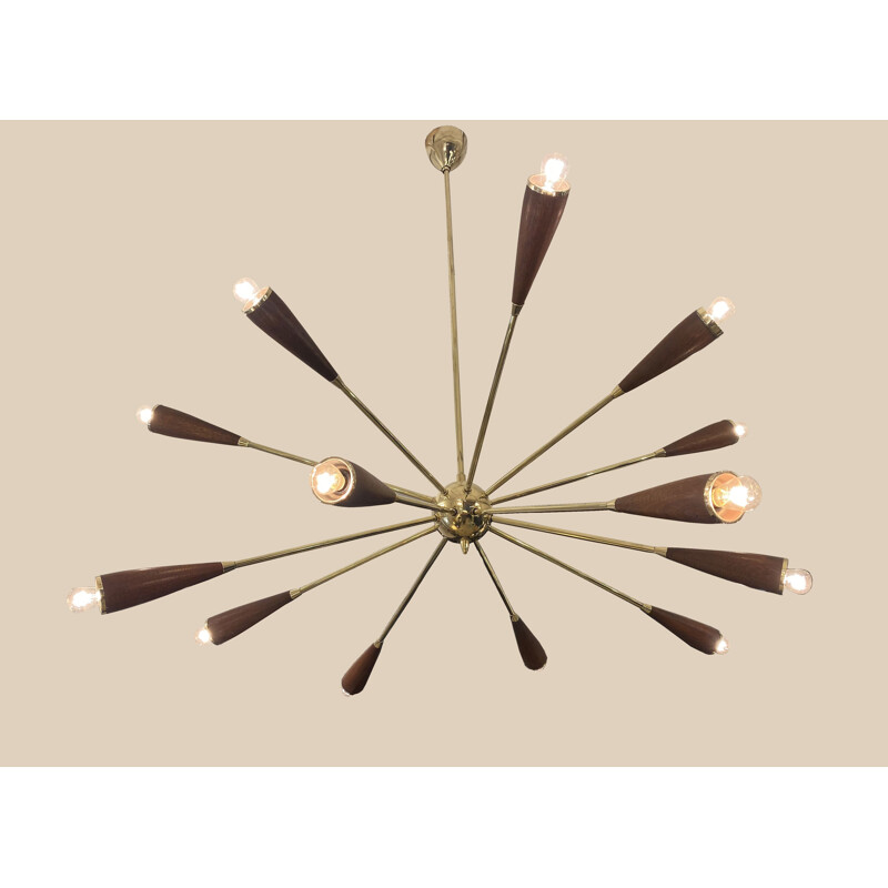 Vintage Teak Sputnik Chandelier 1950s