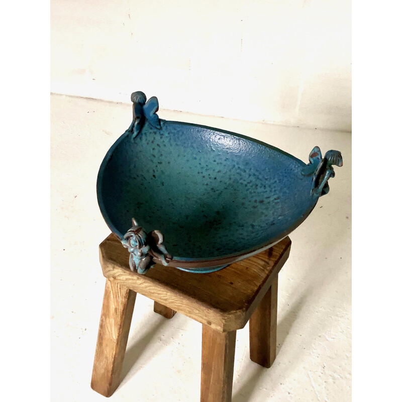 Vintage bowl with elf decorations in ceramic, 1980