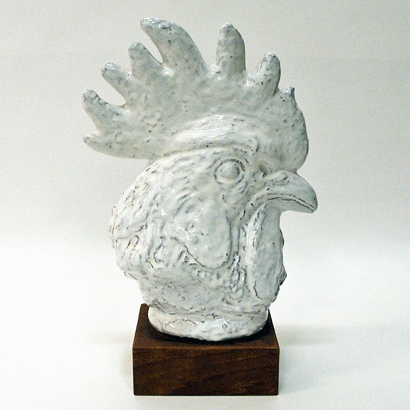 Vintage terracotta Rooster head by Ejnar Breinholt Denmark 1950s