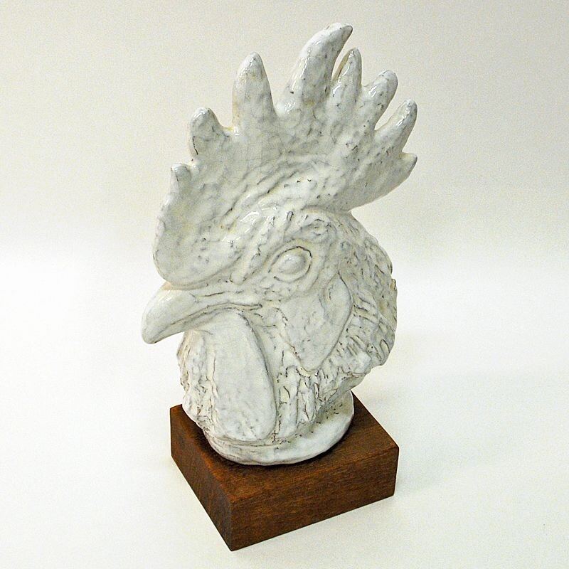 Vintage terracotta Rooster head by Ejnar Breinholt Denmark 1950s