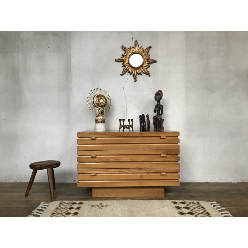 Vintage brutalist chest of drawers in solid elm by Furniture Regain 1960s