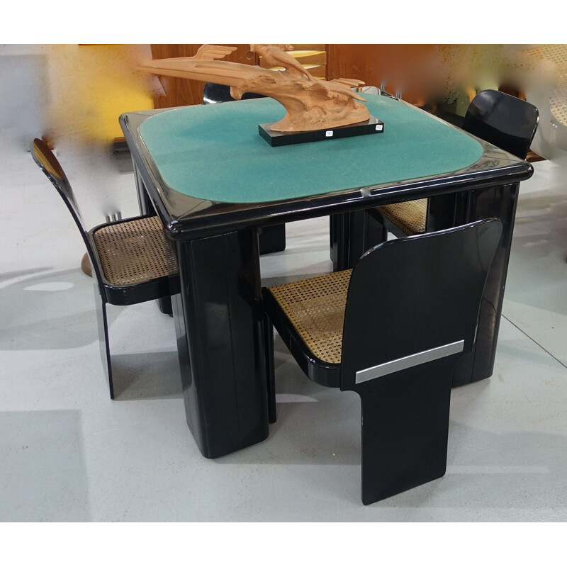 Vintage Pierreluigi Molinari game table and 4 chairs set for Pozzi Milano 1970s