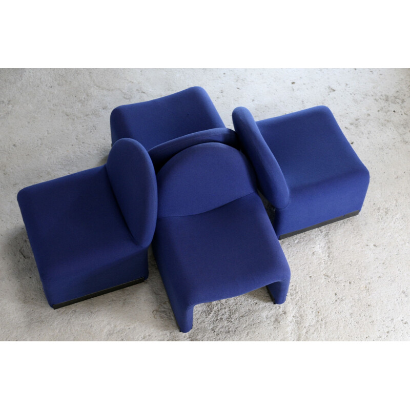Conjunto de 4 cadeiras de espuma vintage e estofos azuis 1970