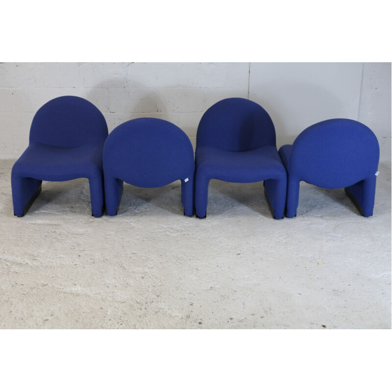 Juego de 4 sillas vintage de espuma y tapicería azul 1970