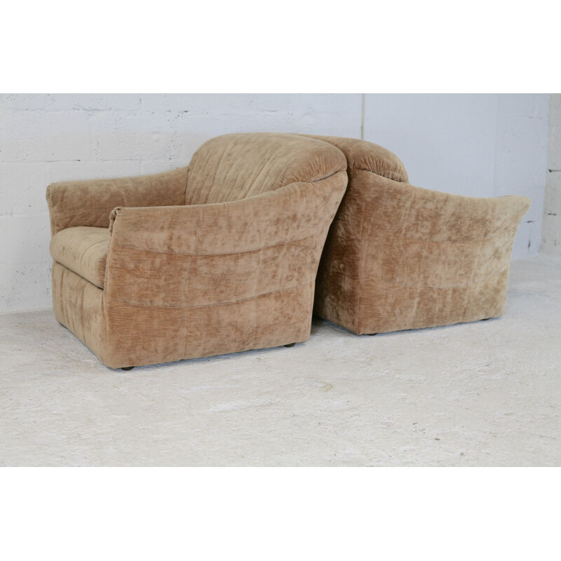 Paire de fauteuils vintage velours 1960