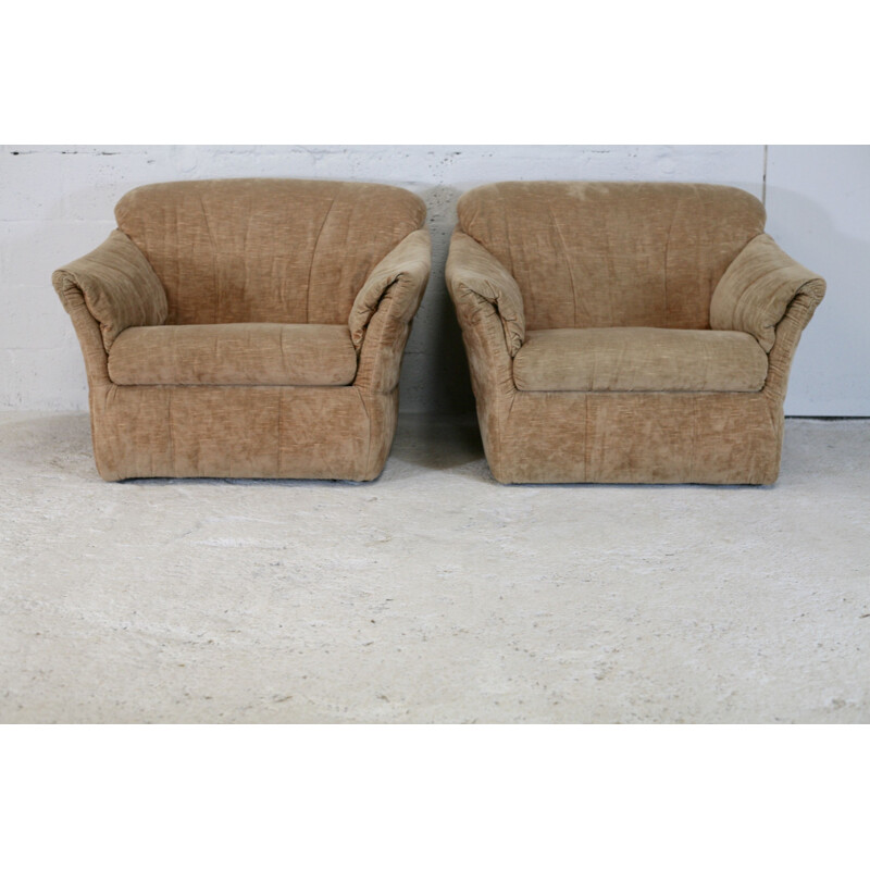 Paire de fauteuils vintage velours 1960