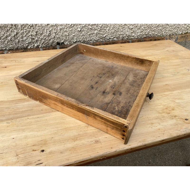 Vintage farm table in solid oak and white wood with 1 drawer