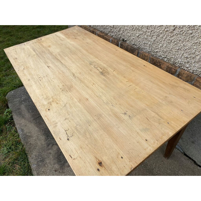 Vintage farm table in solid oak and white wood with 1 drawer