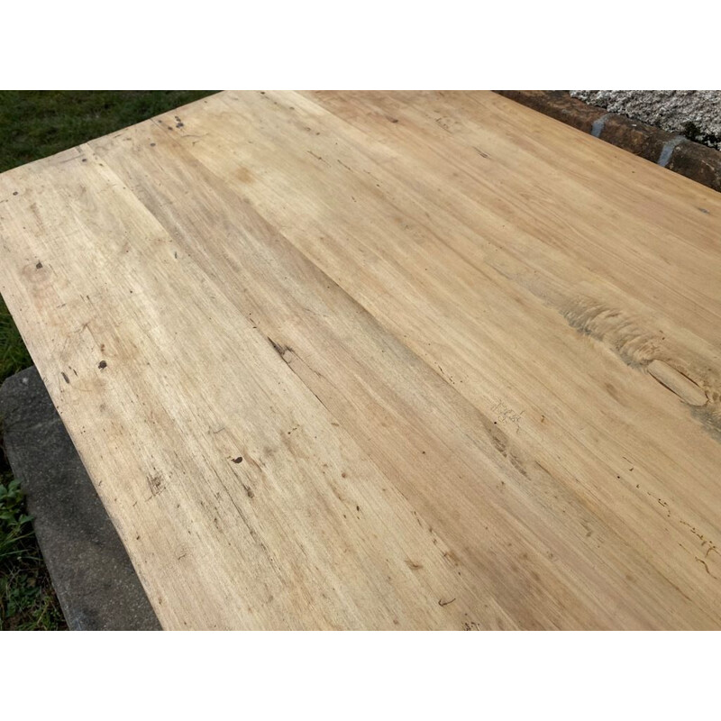 Vintage farm table in solid oak and white wood with 1 drawer