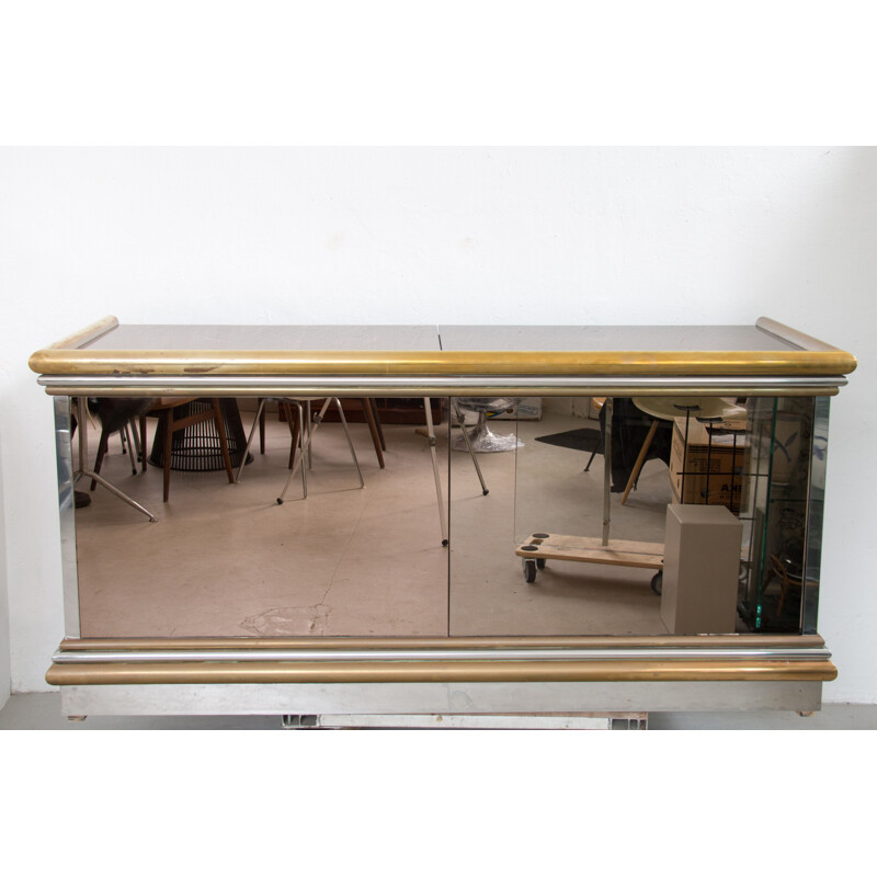 Vintage mirrored sideboard from Sandro Petti with an electric elevator bar Italy 1970s