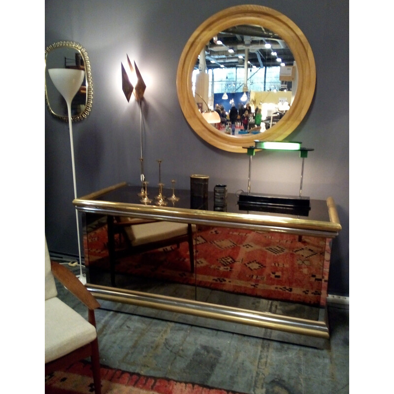 Vintage mirrored sideboard from Sandro Petti with an electric elevator bar Italy 1970s