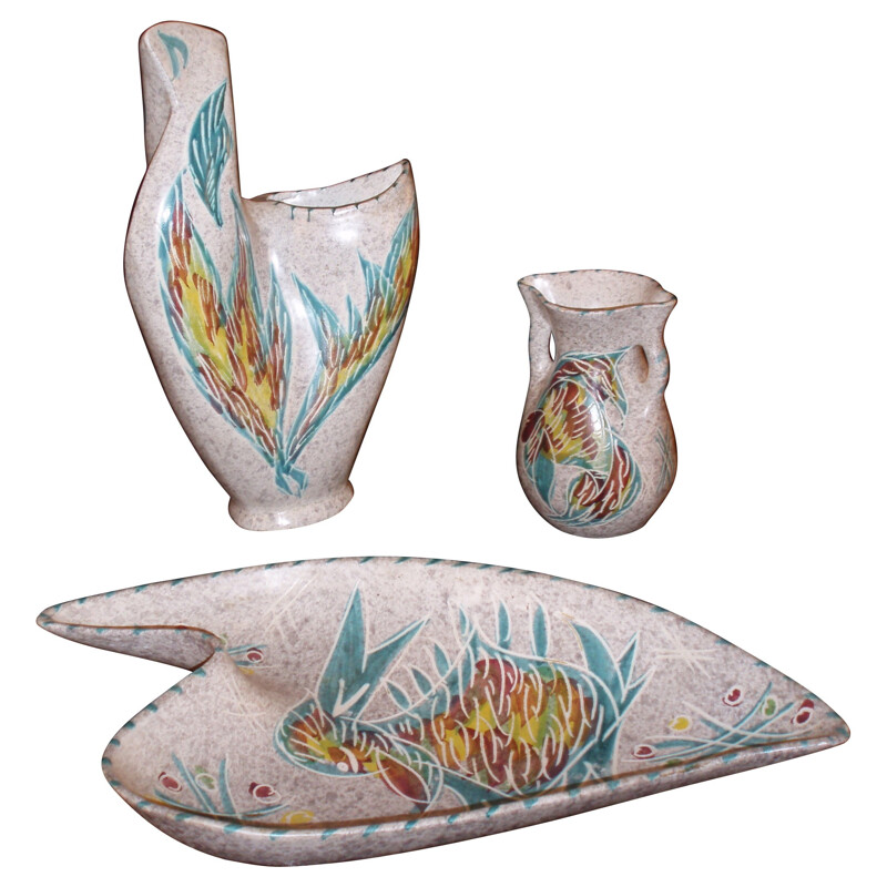 Set of 3 ceramic parts, Vallauris Borty - 50s