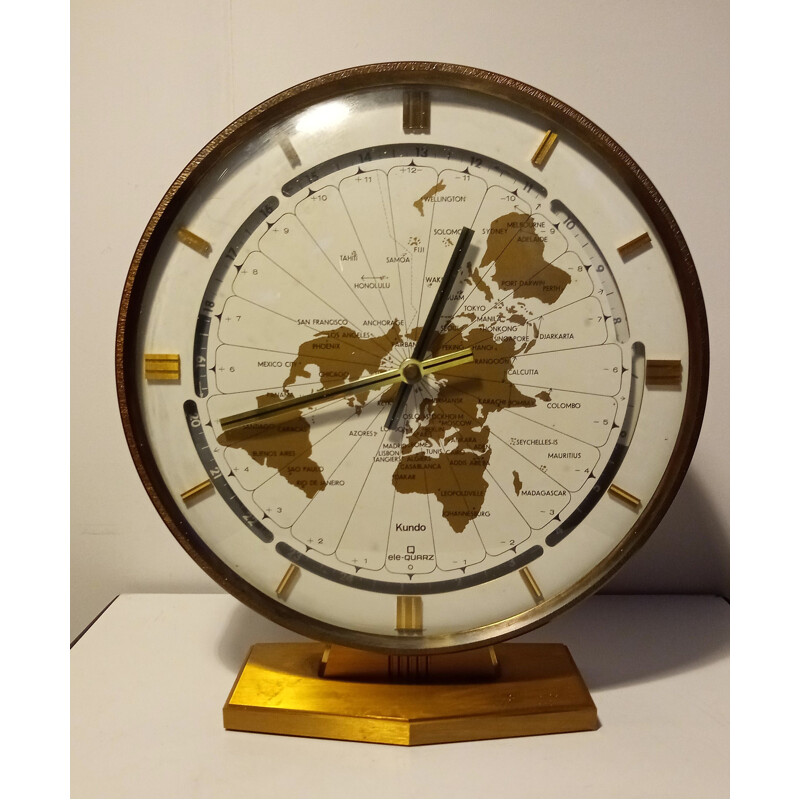 Mid-Century Brass Desk Clock Kundo German 1960s