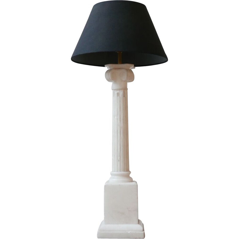 Vintage white marble column table lamp, England