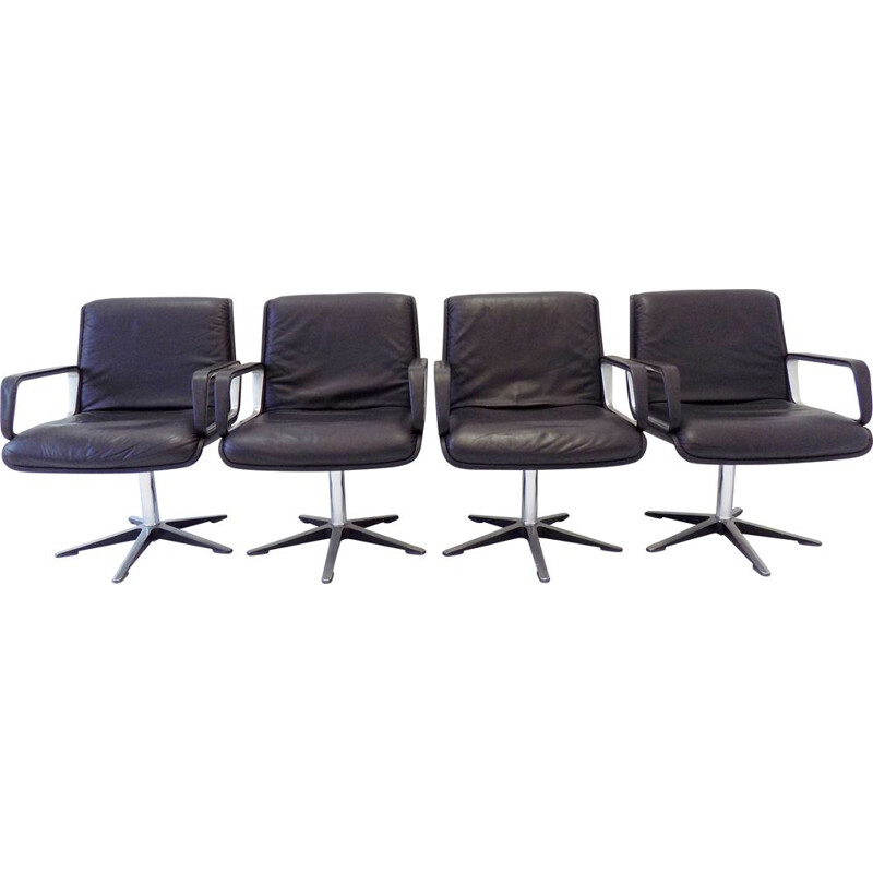 Lot of 4 vintage Wilkhahn Delta 2000 black leather chairs by Delta 1968