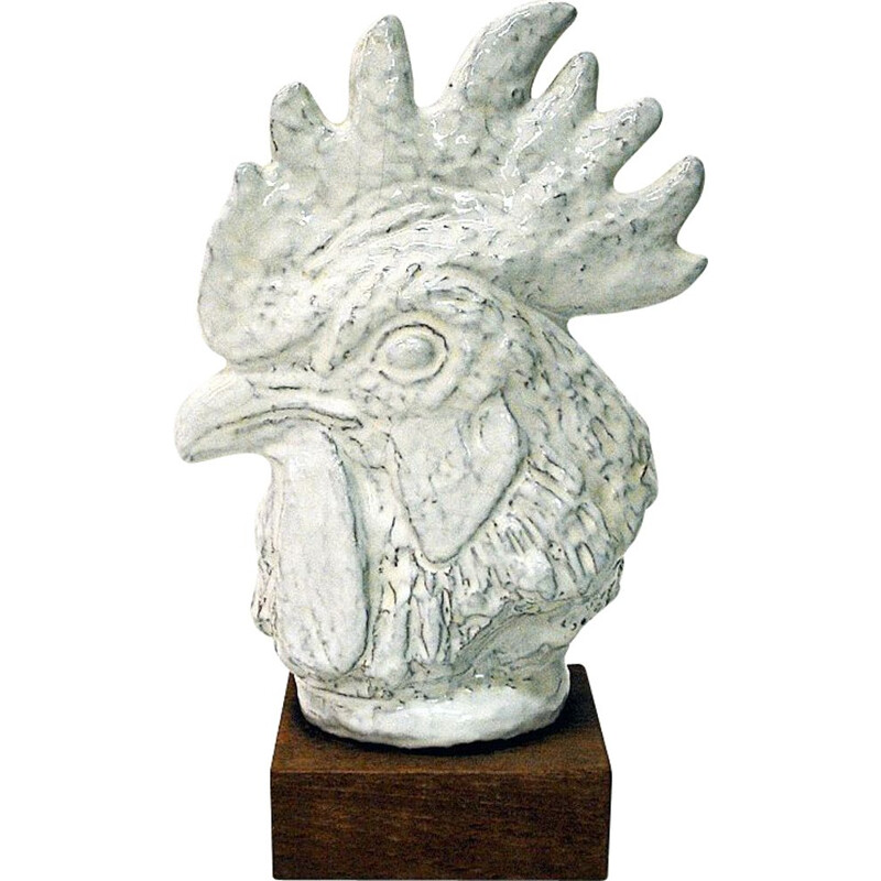 Vintage terracotta Rooster head by Ejnar Breinholt Denmark 1950s