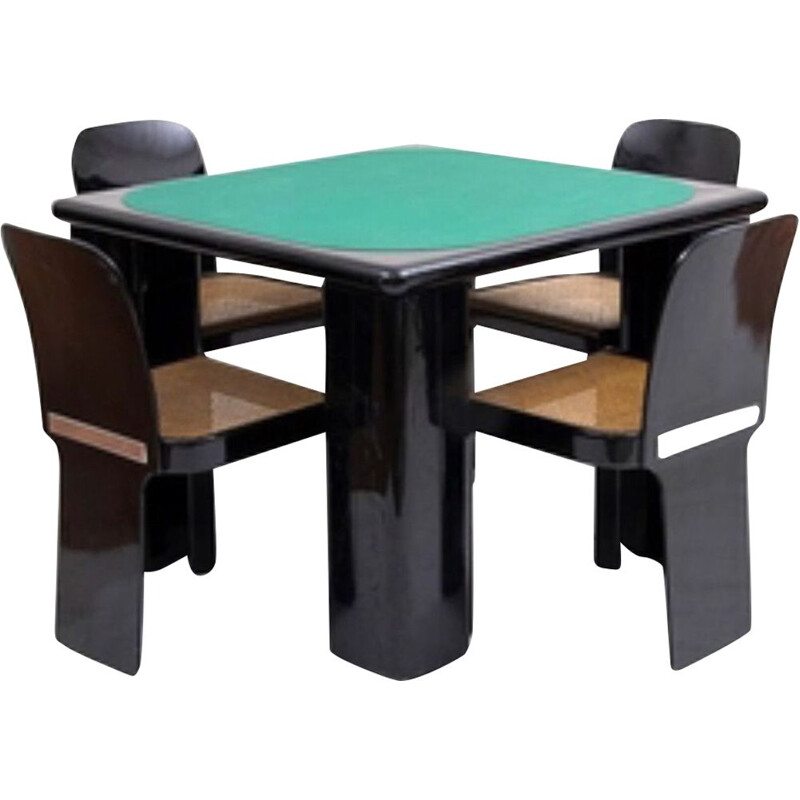 Vintage Pierreluigi Molinari game table and 4 chairs set for Pozzi Milano 1970s