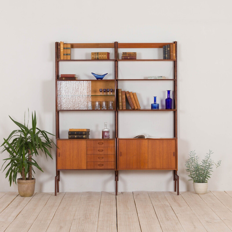 Vintage Free standing teak wall unit by Torbjorn Afdal For Bruksbo Tyristrand Norway 1960s