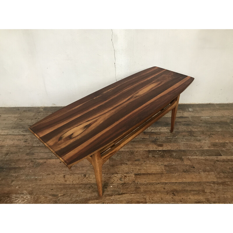 Table blasse vintage en noyer scandinave 1960