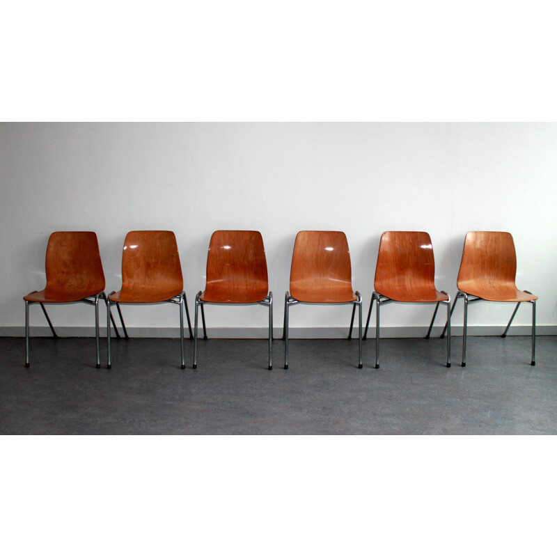 Set of 6 vintage Pagholz bicolor chairs by Adam Stegner 1960s