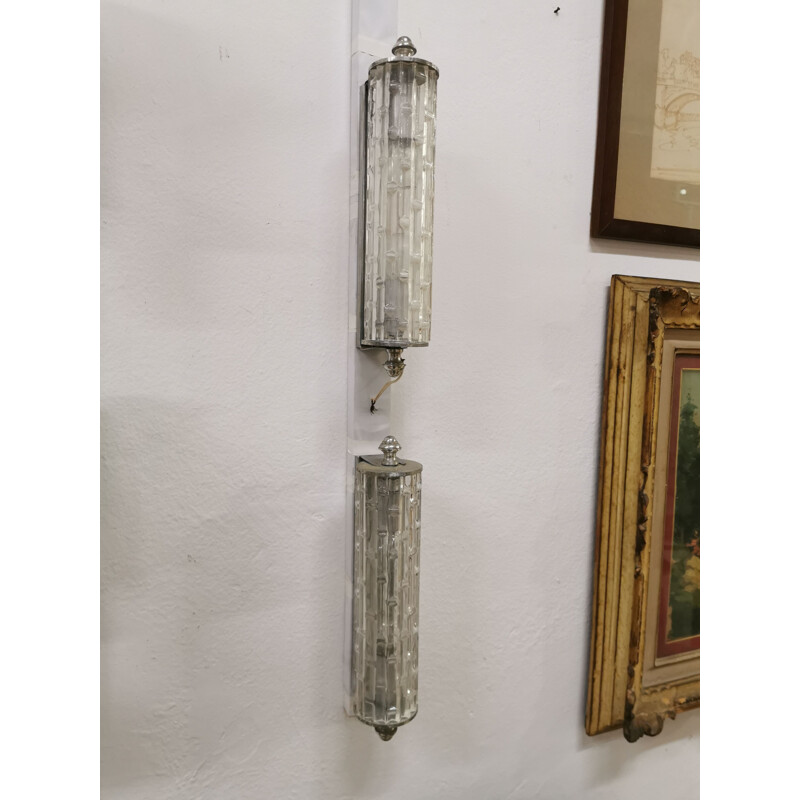 Par de candeeiros de parede vintage em vidro murano e aço por Toni Zuccheri, Itália 1960