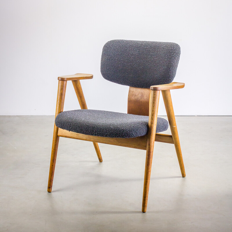 Pair of Pastoe "FB14" armchairs in teak and grey fabric, Cees BRAAKMAN - 1950s