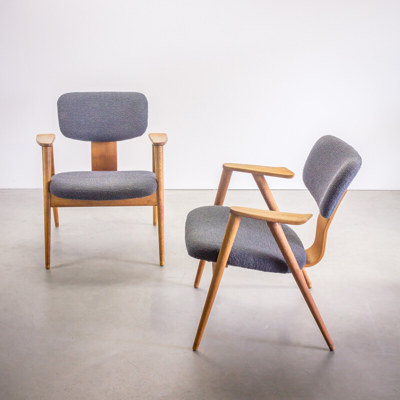Pair of Pastoe "FB14" armchairs in teak and grey fabric, Cees BRAAKMAN - 1950s